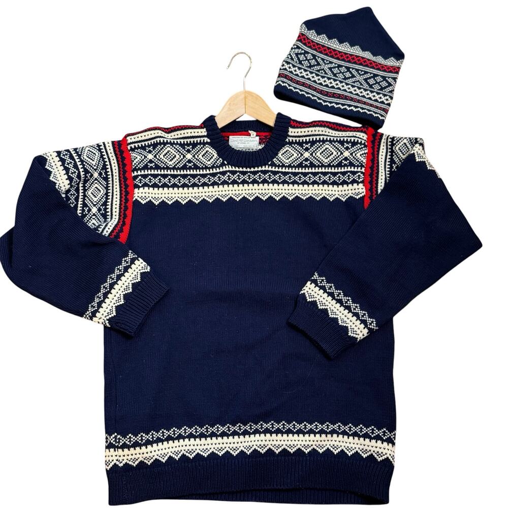West Hill Weavers of Stowe VT 100% Wool Nordic Pullover Ski Sweater and Hat